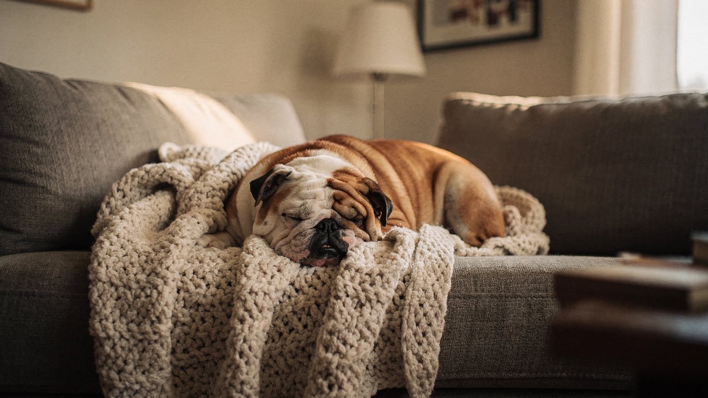 Dog snoring — brachycephalic dog napping with concerning breathing posture