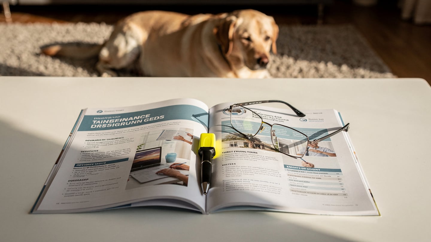 Trupanion vs Healthy Paws — two insurance brochures side by side with highlighter