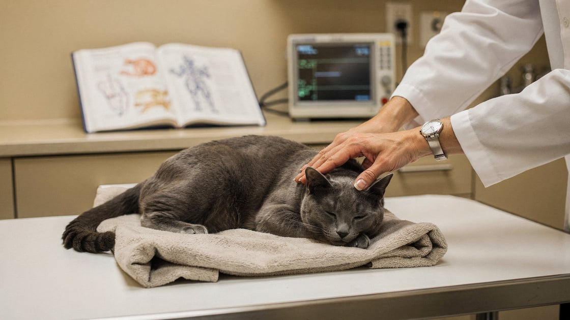 Veterinarian conducting a feline neurological exam for seizures