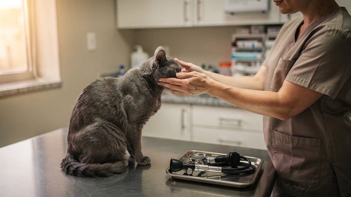 Veterinarian performing a feline neurological exam for vestibular disease